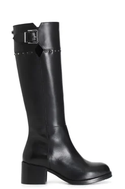 stivale in pelle con fibbia e borchie nero