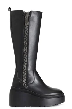 stivale in pelle con maxi cerniera e plateau nero