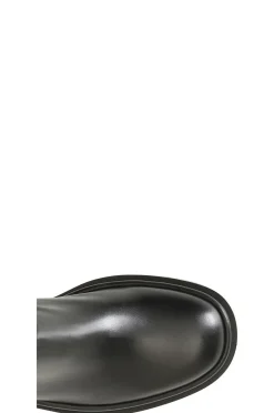 stivale in pelle con maxi cerniera e plateau nero