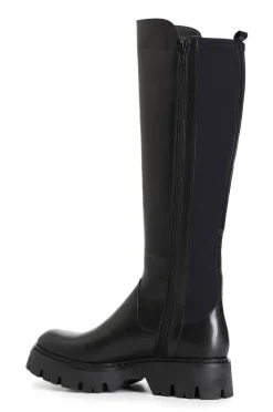 stivale in pelle e lycra nero