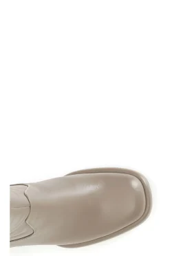 stivale in pelle e stretch taupe