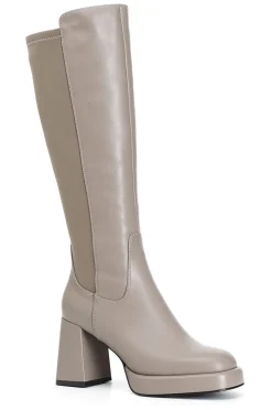 stivale in pelle e stretch taupe