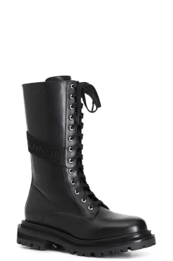 stivaletto 3/4 in pelle allacciato nero