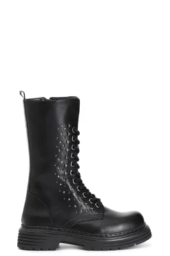 stivaletto allacciato in similpelle con accessori nero