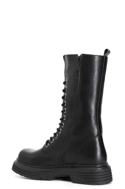 stivaletto allacciato in similpelle con accessori nero