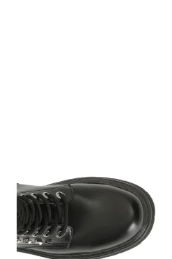 stivaletto allacciato in similpelle con accessori nero