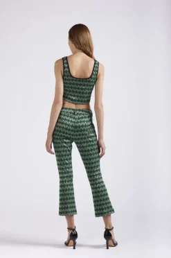 top corto tessuto jacquard rombo multiverde