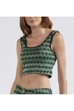 top corto tessuto jacquard rombo multiverde