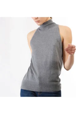 top smanicato con colletto alto fumo