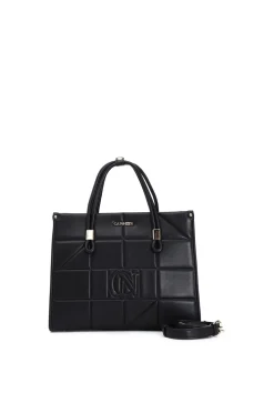 tote bag con pannello di quadrati in rilievo nero