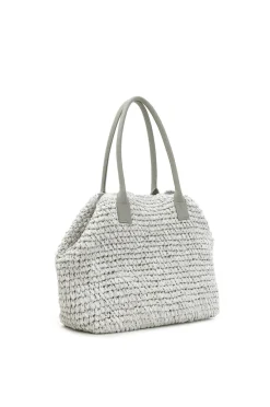 tote bag in crochet di carta bicolore marmo