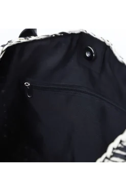 tote bag in crochet di carta bicolore nero