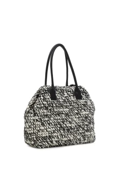 tote bag in crochet di carta bicolore nero