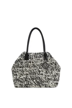tote bag in crochet di carta bicolore nero