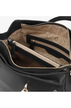 tote con applicazione di catena in metallo e logo nero