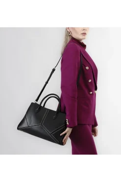 tote con applicazioni di micro rivetti nero