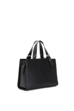 tote con charm grande e fiore in tessuto nero