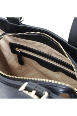 tote con charm grande e fiore in tessuto nero