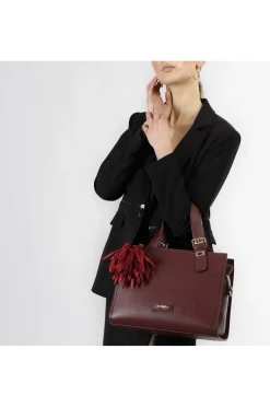 tote con charm grande e fiore in tessuto bordeaux