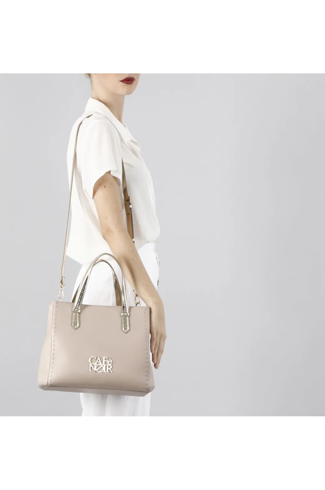 tote con dettagli in materiale specchio cipria