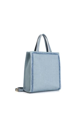 tote in denim sfrangiato denim