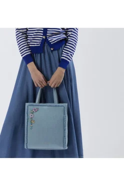 tote in denim sfrangiato denim