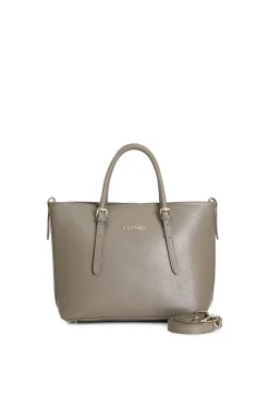 tote in materiale granoso ed effetto suede sul quadrante davanti, attacco manic fango