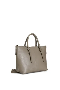 tote  in materiale granoso ed effetto suede sul quadrante davanti, attacco manic fango