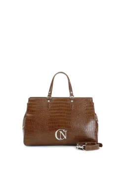 tote stampa coccodrillo marrone