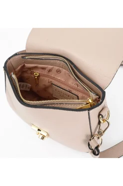 tracolla con pattina in pelle e chiusura strass nude