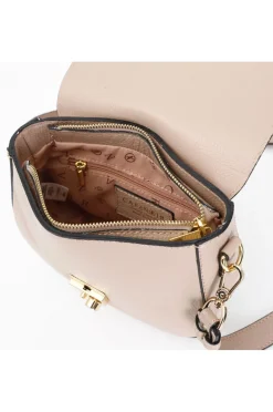 tracolla con pattina in pelle e chiusura strass nude