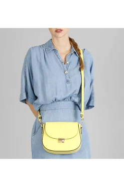 tracolla con pattina in pelle e chiusura strass limone