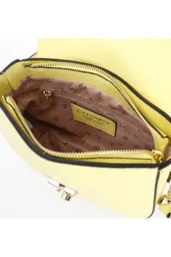 tracolla con pattina in pelle e chiusura strass limone