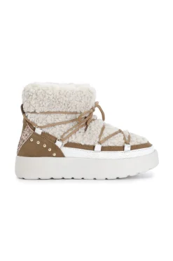 tronchetto allacciato in shearling sintetico multi camel