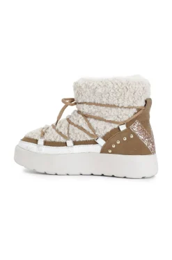 tronchetto allacciato in shearling sintetico multi camel