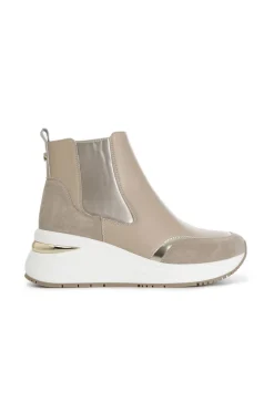 tronchetto con riporto in nylon e camoscio nocciola