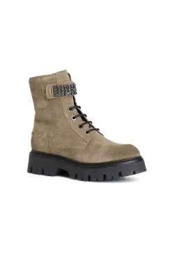 tronchetto da donna allacciato con accessorio in pelle scamosciata noce