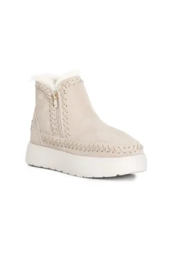 tronchetto da donna con doppia cerniera in pelle scamosciata beige