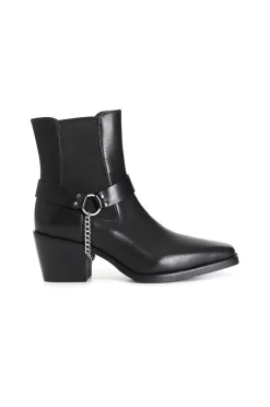 tronchetto da donna in pelle con elastico e cavigliera removibile nero