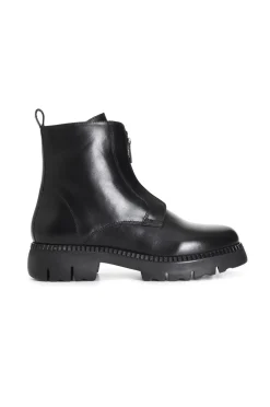 tronchetto da donna in pelle con cerniera interna e zip ornamentale nero