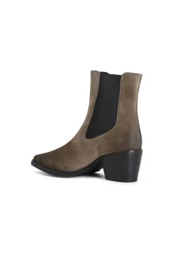 tronchetto da donna in pelle scamosciata con elastico taupe