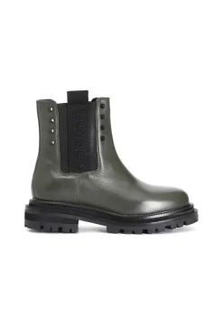 tronchetto donna in pelle con elastico verde