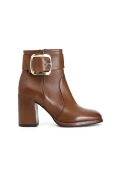 tronchetto donna in pelle con fibbia cognac