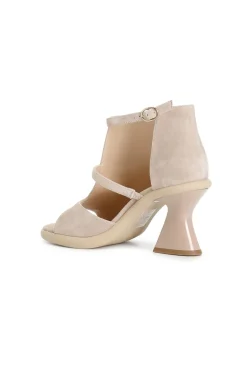 tronchetto in camoscio asimmetrico aperto spuntato cipria