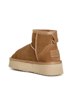 tronchetto in pelle scamosciata con suola alta camel