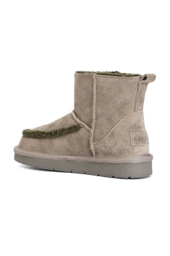 tronchetto in pelle scamosciata con inserto a contrasto taupe