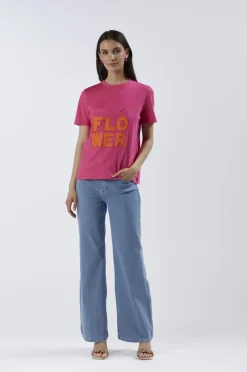 t-shirt a maniche corte "be a flower" fuxia