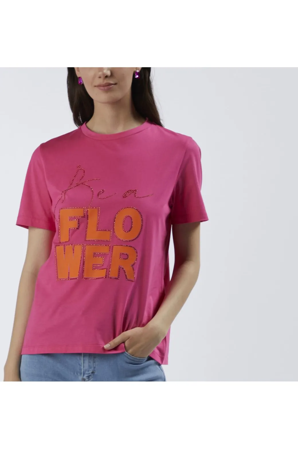 t-shirt a maniche corte "be a flower" fuxia