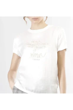 t-shirt bimateriale con stampa glitterata bianco