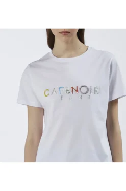 t-shirt con logo cafènoir in perline colorate bianco